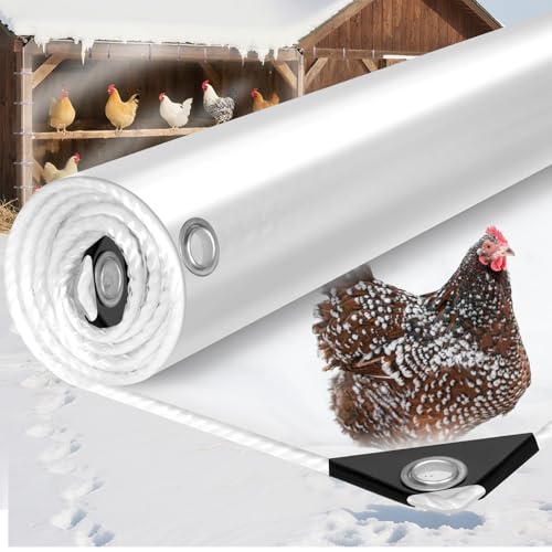 10x20ft 16Mil Chicken Coop Cover for Winter,Thickened Waterproof Clear Tarp | Heavy Duty Waterproof Clear Tarp for Chicken Run Insulation,Chicken Coop Winterizing Vinyl Cover,with Elastic Cords&Rope - size: 10x20ft