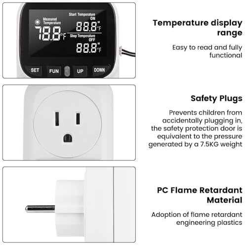 Diymore Digital Plug in Thermostat Outlet Temperature Controller Electric Digital Thermostat Heating Cooling Mode Timer Socket 120V Heating Cooling Control 110V 15A Celsius Fahrenheit Display, White - style: Modern