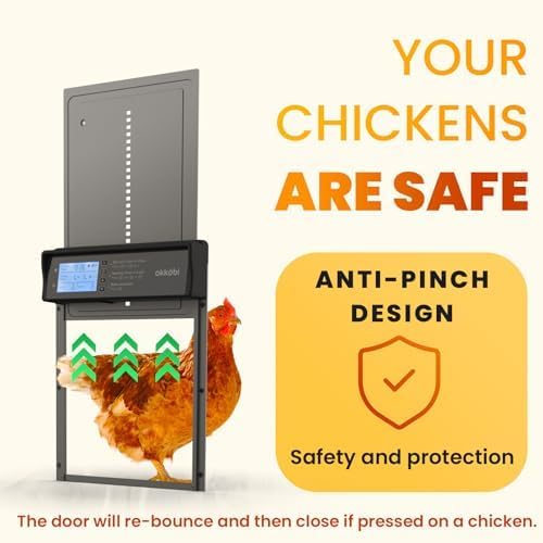 Okkobi Automatic Chicken Coop Door Solar Powered - LCD Display - Chicken Coop Door with Remote Control, Light Sensor & Timer - Security & Peace of Mind: Anti-Pinch Function - 5-Year Protection - Grey - color: Grey