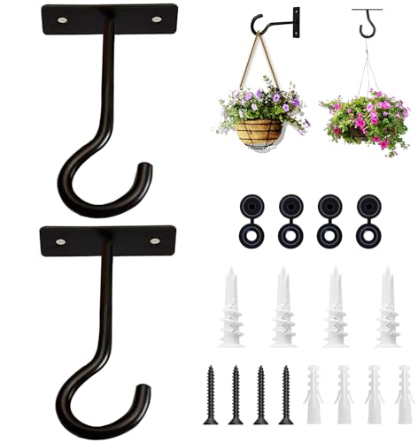 2Pack 4Inch Ceiling Hooks for Hanging Plant, Wall Hanger Plant Holder Black | Hang planters, flower baskets, wind chimes, lanterns, lights, bird feeders, metal hook for indoor & outdoor porch, home decor - size: 4Inch 2Pack-Black