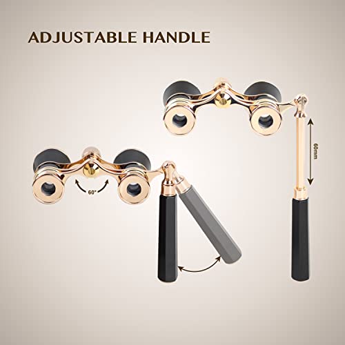Aomekie Opera Glasses Binoculars 3X25 Theater Glasses Mini Binocular Compact with Handle for Adults Women in Musical Concert（Black） - color: Black with Handle