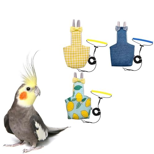 VANFAVORI Bird Diaper Flight Suit with 80-inch Elastic Leash, M Size 3 Pack | Includes 3 Flight Suits, 3 Flying Leashes and 3 cotton pads. For Birds, Cockatiels, Parakeet and Similar Parrots (80-105 g).
