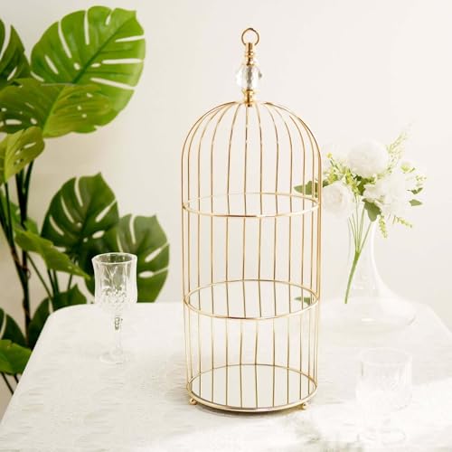Efavormart 22" - 3 Tier Crystal Mirror Top Gold Metal Bird Cage Cupcake Cake Stand, Dessert Display for Wedding, Party, Birthday, Baby Shower Celebrations, Home Decorations - color: Gold, size: 3-Tier 22" Bird Cage
