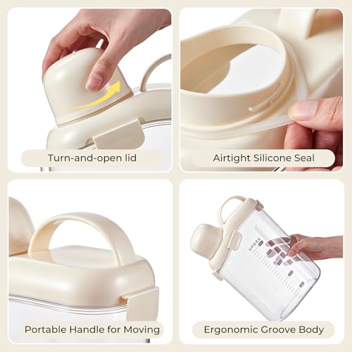 UFORU Cereal Container Storage,Rice Dispenser with Airtight Lid for Kitchen | Clear food storage container with easy pour design for rice, cereal, grains, flour, keeping pantry shelves neat and organized - color: 3L White