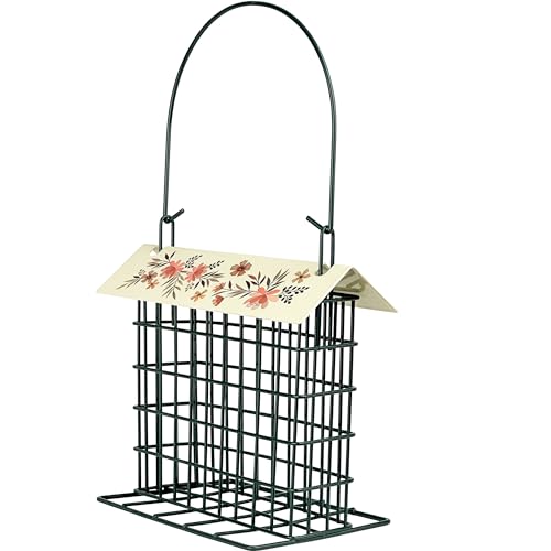 Wild Wings Decorative Metal Suet Cage Feeder for Outdoor Décor Wild Bird Feeders, 1 Suet Cake Capacity, Hanging Suet Feeder, Black