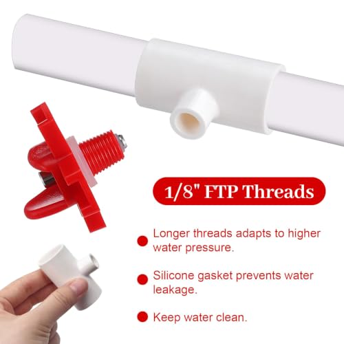 24 Pack Horizontal Chicken Water Nipples with 1/2" PVC Tee Fittings, Automatic Leak-Proof Poultry Waterer, Easy Install Gravity-Fed Side Mount Chicken Water Feeder for Coop