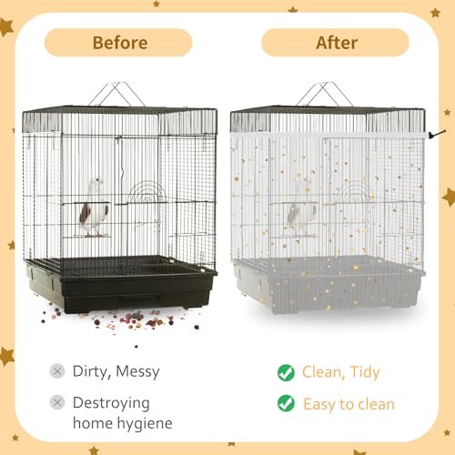 Bird Cage Cover, 60-118'' Large, 31.5'' H Adjustable Nylon Mesh Net, Soft Airy, White, Starry Sky Pattern, Drawstring, Breathable, Hand Wash Only - color: White, size: Large
