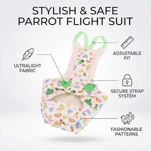 Haofy Parrot Flight Suit Lightweight Adjustable Bird Harness with Backstrap Design Safe Escape Proof for Outdoor Travel Cute Parrot Outfit Wings Free Movement (Style 1) - size: Style 1