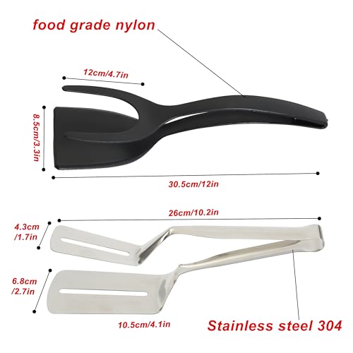 Dual-Purpose Nylon Egg Flipper Spatula & Stainless Steel Fish Turner Combo – Heat-Resistant Kitchen Tools for Non-Stick Pans, BBQ, Grilling (2-Piece Cooking Utensil Set)
