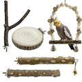 5Pcs Natural Wooden Bird Perch Set – Parrot Perch Toys, Wooden Perch Swing, Cage Accessories for Budgies, Cockatiels, Lovebirds, Finches, and Other Small to Medium Birds (Brown, 5PCS-B) - size: 5PCS-B