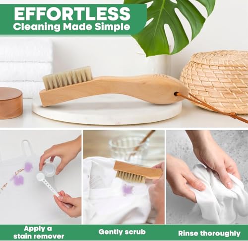Laundry Stain Remover Clothes Brush Set of 2 Natural Soft Boar Bristle White & Black for Scrubbing Out Tough Stains on Delicate Fabrics, Knits, Cotton, Linens, Small Brush - size: 2 Pack - Black & White
