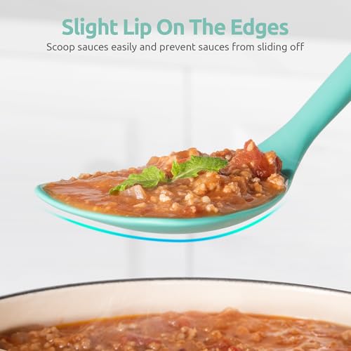 U-Taste 600ºF Heat Resistant 13.6in Long Solid & Slotted Silicone Turner and 600ºF Heat Resistant 13.76" Long, 3.63" Wide Wok Spatula for Kitchen Stir Fry (Aqua Sky)
