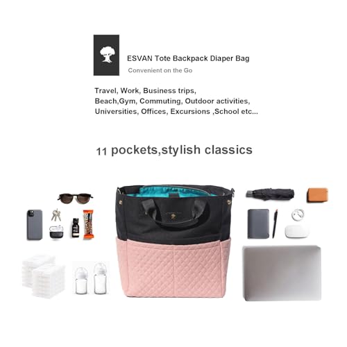 Diaper Tote Bag Totepack Backpack Crossbody Bag 3 in 1 for Women Laptop Backpack Multifunctional with Insulated Pockets - color: Linen Pink