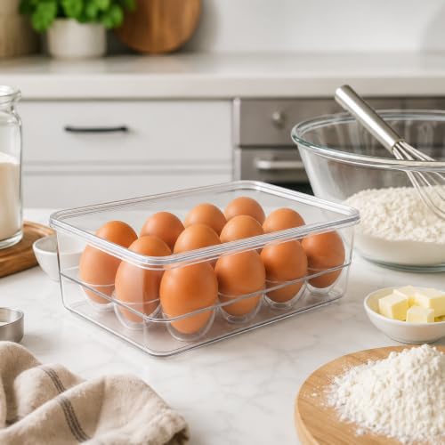 Dependable Industries inc. Essentials Stackable Plastic Egg Holder for Refrigerator with Lid – Clear 12 Count Fridge Egg Container, BPA Free Egg Storage Organizer Bin