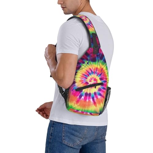 Tie Dye Sling Backpack Crossbody Shoulder Bag Chest Bag Travel Chest Pack Casual Daypack For Women Men Hiking Sports Working - color: Black6