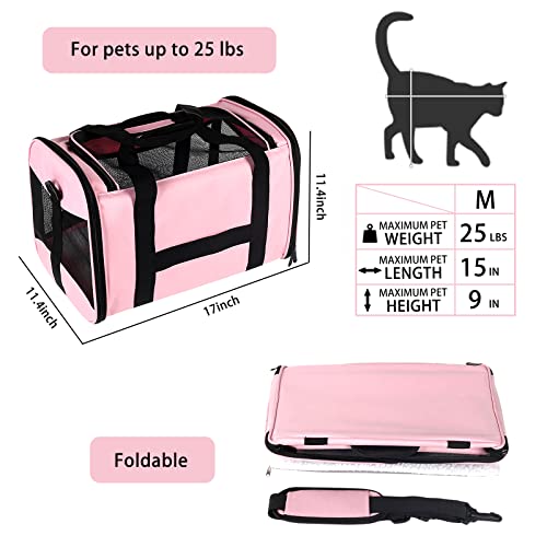 Cat Carrying Case - Pet Carrier Airline Approved, Protable and Breathable Pet Travel Carrier Removable Fleece Pad, Collapsible Cat Carrier Dog Carrier for Medium Cats Small Cats Dogs (Medium, Pink) - color: pink, size: 17.0"L x 11.0"W x 11.0"H