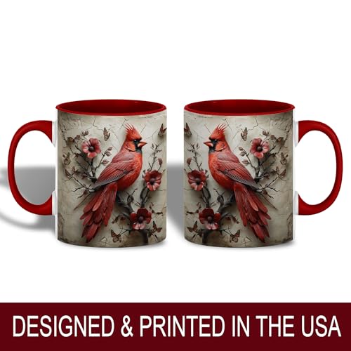 Cardinal Bird Coffee Mug, 11oz Ceramic Red with Songbird and Flower Design, Gift for Women, Nature Lovers, Birthdays, Tea, Coffee, Hot Chocolate Lovers, Artistic and Elegant (Red Cardinal Bird) - color: Cardinal Bird