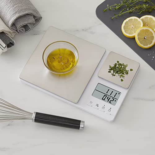 KitchenAid KQ909 Dual Platform Digital Kitchen and Food Scale, 11 Pound Capacity and Precision 16oz Capacity, White with Stainless Steel - color: White
