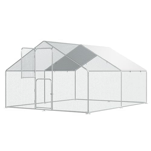 Large Chicken Coop for 20 Chickens,Walk-in Chicken Run for Yard with Cover,Chicken Pens Outdoor Metal Portable Chicken Tractor Cage Enclosure Crate Outside for Small Animals Bird Duck Rabbit Hen | Double Feed Door UV-Resistant Cover Galvanized Outdoor Cag