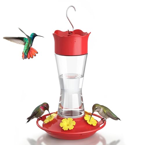 Kingsyard Glass Hummingbird Feeder for Outdoors Hanging, 10 oz Leak-Proof Humming Bird Feeders with Ant Moat & Bee Proof Feeding Ports, Hummingbird Gift for Bird Lovers (Clear) - color: Clear