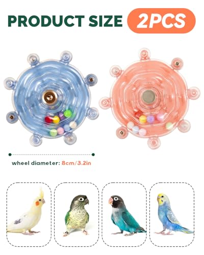 2 Pcs Bird Toys for Parakeets, Budgie Toys, Spinning Wheel Parrot Toys, Chewing Exercisers, Interactive Bird Cage Toys for Budgies, Cockatiels, Lovebirds, Parakeets, Conures and Small to Medium Birds