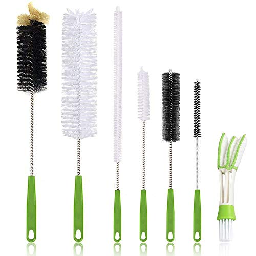 Long Bottle Brush, 17 in Bendable Cleaner Brushes for Cleaning Neck Beer Bottles, Wine, Baby Bottles, Water Bottles, Tumblers, Flask, Bird Feeder, Vase, Pipes and Brewing Supplies 7 Pack - color: 7-pcs Brush Set
