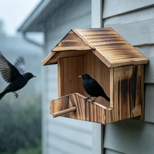 Handcrafted Solid Wood Robin Nesting Box – Outdoor Bird House for Garden, Backyard & Patio, Attracts Robins, Blackbirds & Finches – Easy to Mount & Clean
