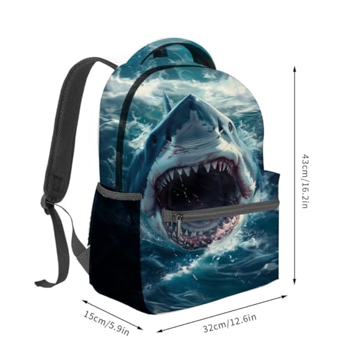 Fierce Shark Attack Backpack,Ocean Fish Polyester Backpacks,Lightweight Double Shoulder Back Pack for Kids Teens,Cool Predator Bookbag,School Bag Gifts,Casual Travel Daypack Book Packs - color: Shark 02