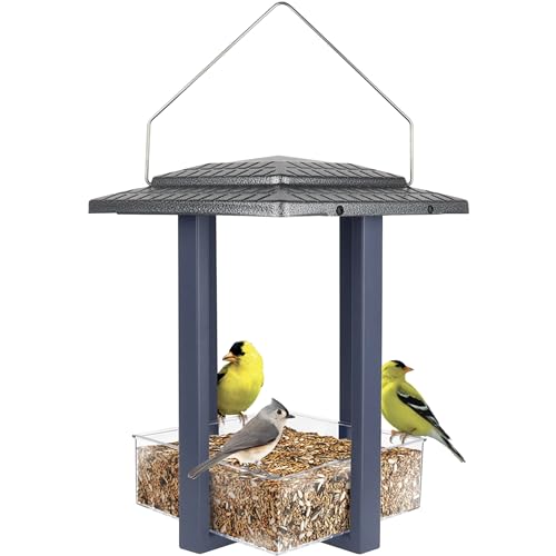 Nature's Way Fly-in Hanging Metal Fly Through Bird Feeder with Roof, 4 Cup, Easy to Clean and Fill, Wild Bird Feeder and Outdoor Décor, Blue