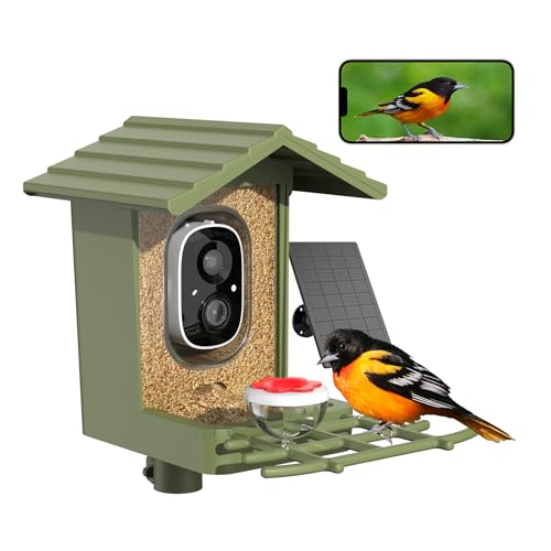 Smart Bird Feeder with Camera, Solar Powered 3MP WiFi Bird Camera with AI Identification, Motion Alerts, Live View, 5000mAh Battery, Outdoor Gift for Bird Lovers