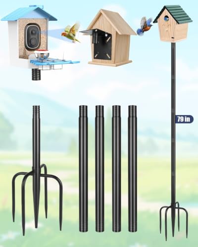 Smart Bird Feeder Pole Stand, 79 Inch Heavy Duty Bird House Pole for Outdoors Adjustable Mounting Pole for Smart Bird Feeder with 1 Inch Dia Bird Feeder Post Weather Station, Black - size: 79'' Pole