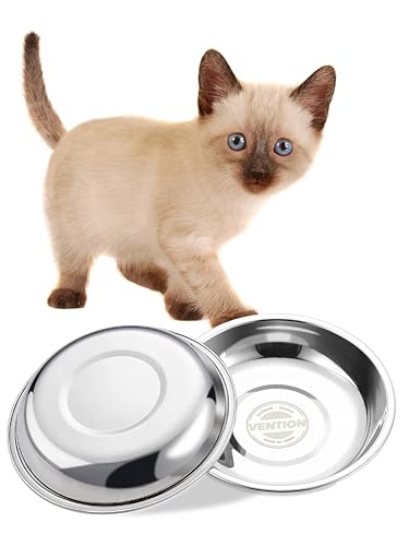 VENTION Stainless Steel Shallow Cat Food Bowl 5 Inch, Mini Whisker Fatigue Cat Food Dish 7.4 Fl.oz, Replacement Basic Kitten Bowls Bulk for Elevated Stand, Dishwasher Safe (Set of 2) - size: 5 Inch-Outer Dia.