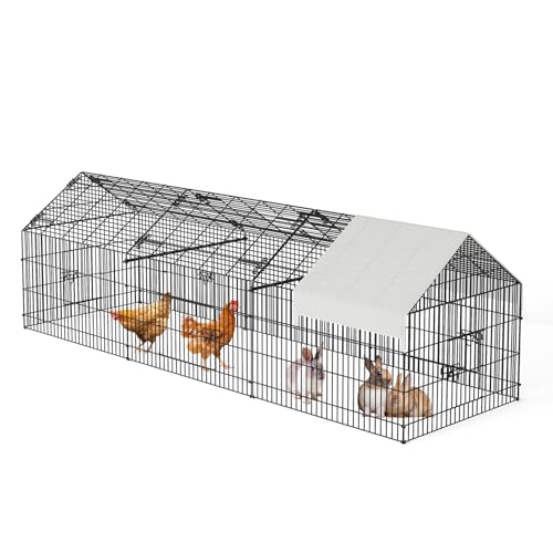 Large 130" Metal Chicken Coop Run with Waterproof Cover – Portable Outdoor Poultry Cage, Rabbit Hutch, Duck House, Pet Playpen – Easy Assembly, Secure Lock, 4-Door Design, All-Weather Enclosure