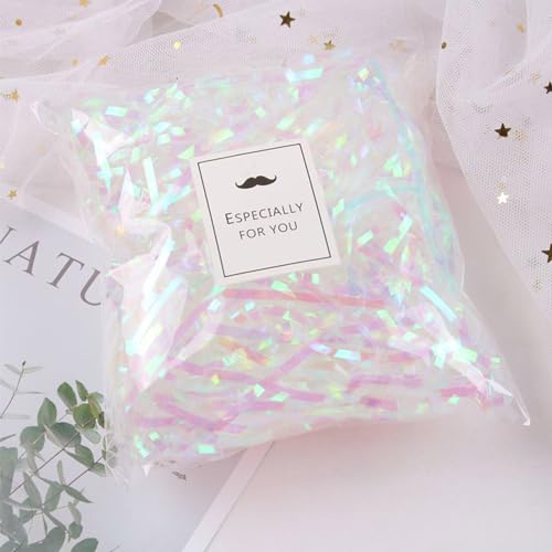 PEVOGON Easter Grass Bulk Filler Paper Shreds for Easter Basket Gift Packaging Filling Egg Stuffer Party Supplies(Colorful White) - color: Colorful White