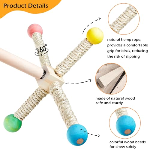 Large Bird Perch Toy, Interactive Wooden 360° Spinning Cage Toy(L) | Exercise Wheel Quaker Toy, Enrichment Bird Cage Accessories Perch Toys for Medium-sized Birds Cockatiel Ring-necked Caique - size: Large (no bells)