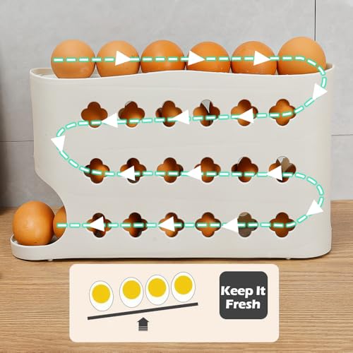 4 Layers Eggs Storage Box Creative Ladder Style Box Automatic Rolling Eggs Holder Container Egg Dispenser,White - color: White