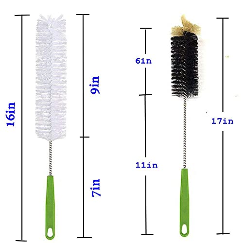 Long Bottle Brush, 17 in Bendable Cleaner Brushes for Cleaning Neck Beer Bottles, Wine, Baby Bottles, Water Bottles, Tumblers, Flask, Bird Feeder, Vase, Pipes and Brewing Supplies Black + White/2Pack - color: White+black