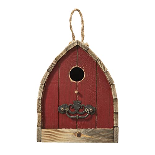 Glitzhome 8.5" H Washed Red Distressed Solid Wood Birdhouse Garden Hanging Bird House for Outdoors - color: 8.5"H