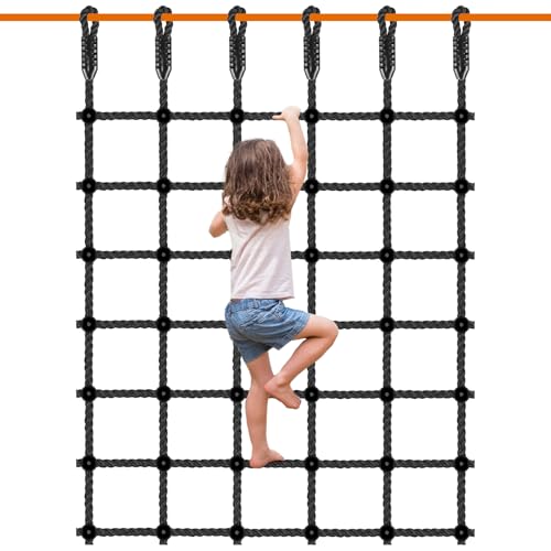Climbing Cargo Net for Kids Outdoor 49" x 77" Heavy Duty Climbing Net No Knots Climbing Ladder Net for Swing Set, Treehouse, Playground, Ninja Obstacle Course Rope Net for Climbing - 1000LB Capacity - color: Black - 49" X 77"