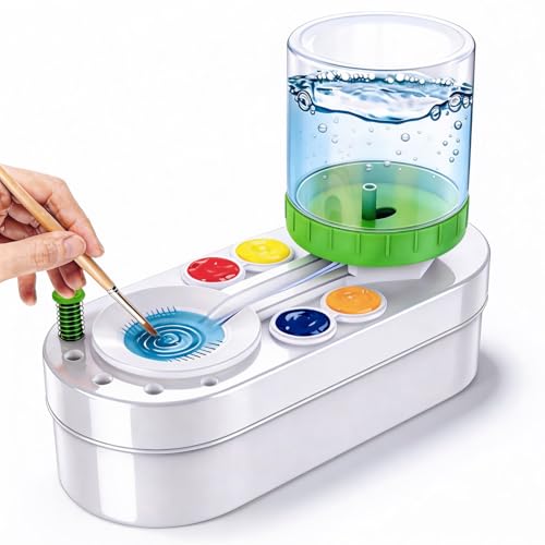 2026 Upgraded Paint Brush Cleaner Tool, Painting Station with Brush Washer for Kids, Acrylic Watercolor Paint Water Dispenser, Art Supplies Paintbrush Rinser for Artists (Green) - style: White Green