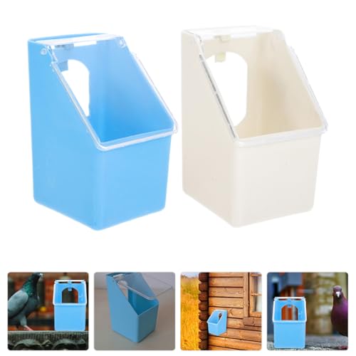 BESTonZON 2pcs Hanging Pigeon Feeder with Lid, Small Plastic Feeding Bowl and Water Container for Bird Cages, Multifunctional Poultry Feeder for Pet Birds and Pigeons