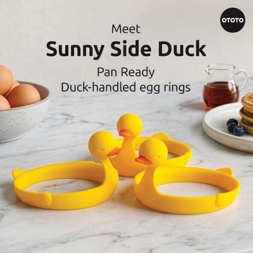 OTOTO Egg Rings 3 Pack - Silicone Egg Separators with Duck Holders, Egg Circle Mold Set, Egg Ring for Sandwiches, Pancake Molds & Fried Eggs, Unique Kitchen Gadgets, Fun Gifts (Sunny Side Duck) - color: Yellow