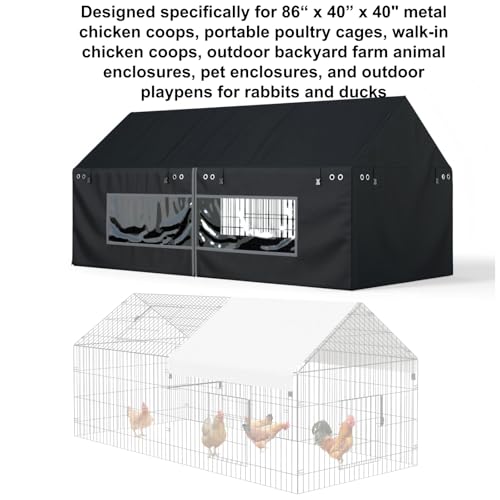 Outdoors Chicken Coop Cover 86"×40" Suitable for Year-Round Outdoor | Waterproof, Snowproof, UV-Resistant use to protect your chicken coop, equipped with transparent PVC windows (cover only) - size: 86"L×40"W×40"H