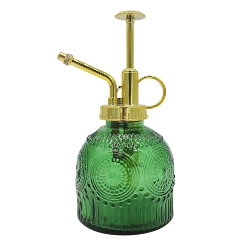 Glass Plant Mister Spray Bottle, 230ML Vintage Plant Spritzer, Succulent Watering Bottle Glass with Top Pump, Small Plants Sprayer Watering Can for Indoor Outdoor House(Green) - color: Green