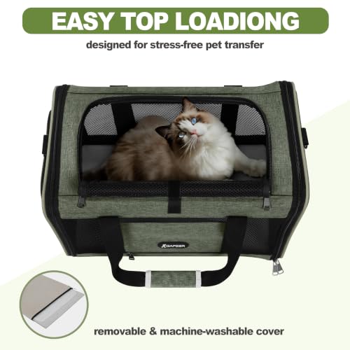 GAPZER Medium Cat Carrier Bag Lightweight, Soft-Sided Small Pet Carry Crate | 18 x 11 x 11 Light Weight Yorkie Kennel up to 15 lbs for Indoor House, Top Entry Bunny Canvas Bag Vet Visit Easy Clean Olive - color: Olive