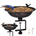 12 Inch Deck Mounted Bird Bath & Bird Feeder for Deck Railing, Clip On | Clamp On Bird Feeder, Porch Bird Bath, Fence Mount Railing Bird Feeder, Patio Garden, Rust Resistant Solid Metal 2-in-1