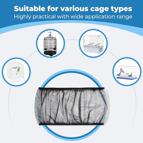2 Pcs Bird Cage Seed Catcher, Adjustable Bird Cage Net Cover, Reusable Soft Nylon Cover for Parrot Enclosures (Black) - color: Black