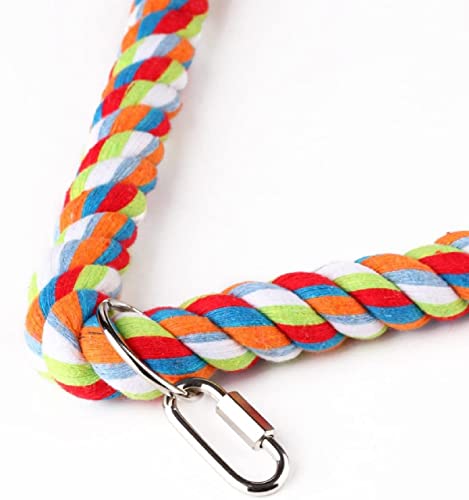 Spoiled Pet® Large Bird Rope Perch Triangle Swing Toy Multicolor 12 Inch | Natural cotton & steel rod cage accessory for Parrots Cockatoos, Safe to climb, chew, relieve boredom, with metal quick link