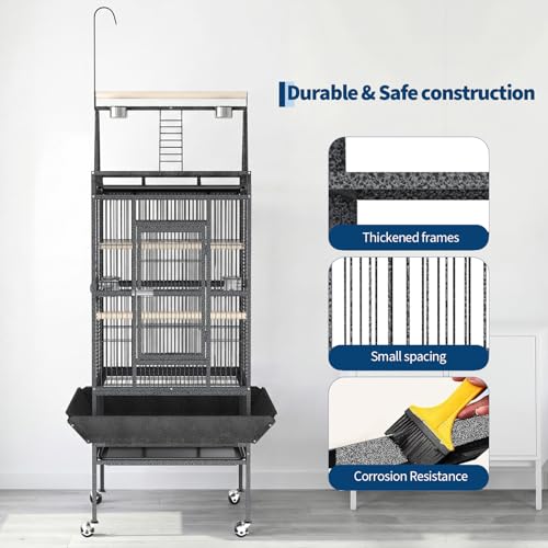 GarveeHome 82" h Large Bird Cage, Bird Cage with Playground, Feed Bowls, Wide Tall Parrot Cage for Parakeets, Conures, Cockatiel, Cockatoo - color: black 82in, size: 32.0"L x 30.0"W x 82.0"H