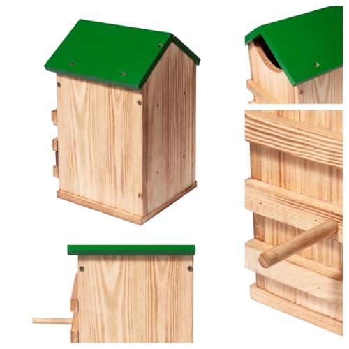 Screech Owl House Owl Box with Bird Stand Design | Nesting Box Wood with Mounting Screws, Cozy House for Lovely Birds, Easy Assembly Required - color: Green